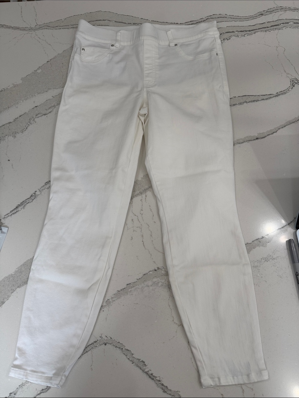 Spanx White Pull-On Denim Jeggings Skinny Jeans Shaping Stretch Pants| LG